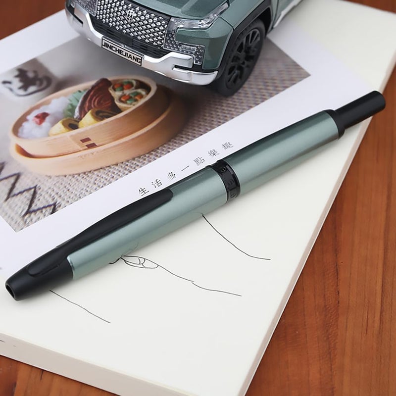 erofa Majohn A1 Press Fountain Pen Fine Nib with Box, Retractable Green Metal Ink Pen with Converter Writing Set (Black Clip Version) - Image 4